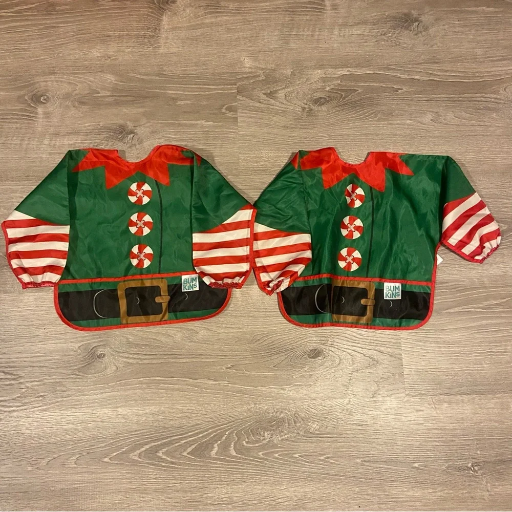 Bum kins long sleeve toddler elf Christmas bibs 2pk GUC